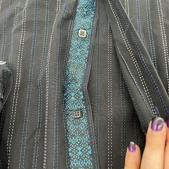 Luchiano Visconti Long Sleeve Shirt Flip Cuff Stitched Stripe Black Size XLT - Picture 3 of 6